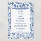 Romantic French Blue Toile Garden Frame Wedding Kaart (Voorkant)