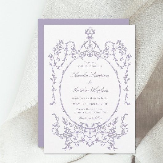 Romantic French Frame Lavender Wedding Kaart