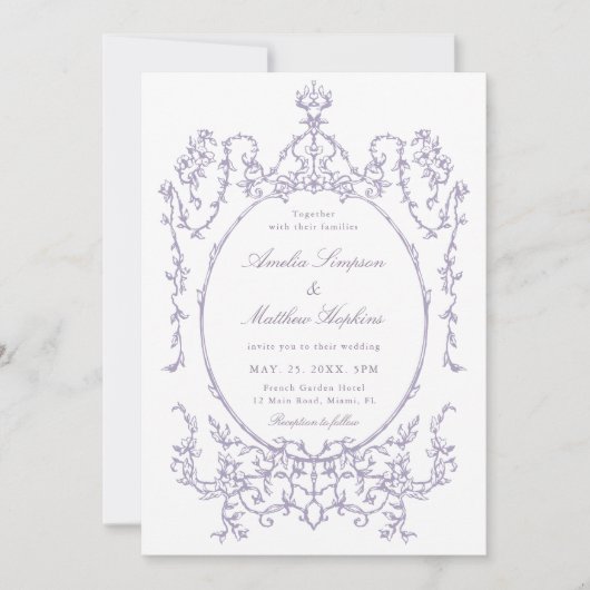 Romantic French Frame Lavender Wedding Kaart (Voorkant)