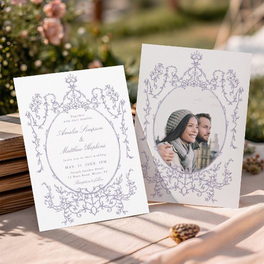 Romantic French Frame Lavender Wedding Photo Kaart