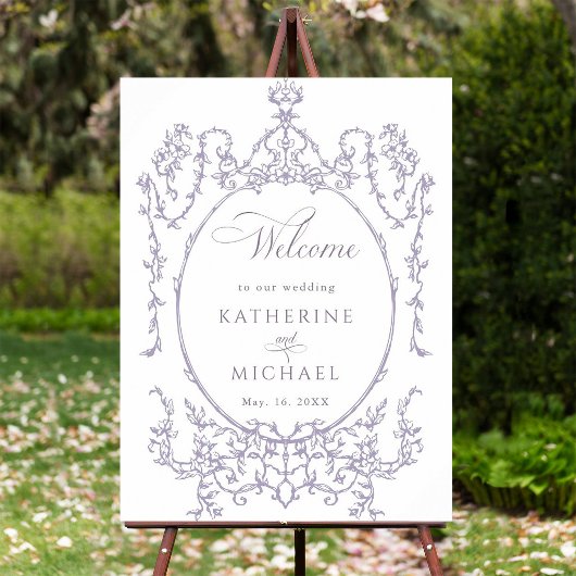 Romantic French Frame Lavender Wedding Welcome Poster