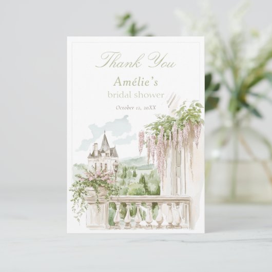 Romantic French Garden Chateau Bridal Shower Bedankkaart (Staand voorkant)
