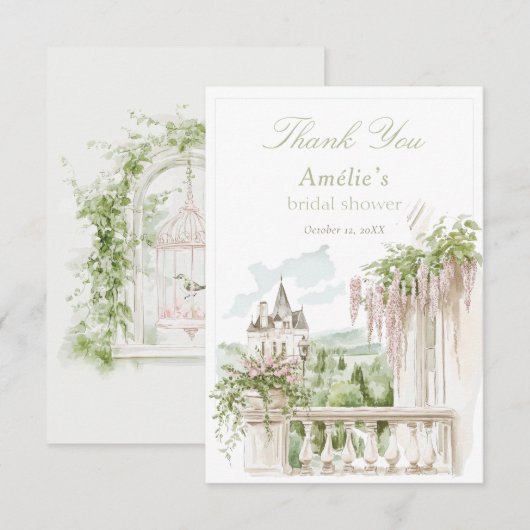 Romantic French Garden Chateau Bridal Shower  Bedankkaart (Voorkant / Achterkant)