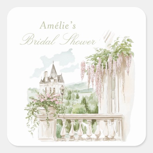 Romantic French Garden Chateau Bridal Shower  Vierkante Sticker (Voorkant)