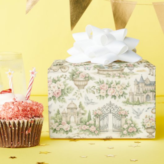 Romantic French Garden Wedding Watercolor Pattern Cadeaupapier (Verjaardagsfeest)