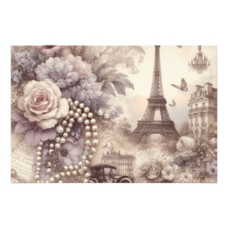 Romantic French Lavender, Eifel & Pearls Decoupage Foto Afdruk
