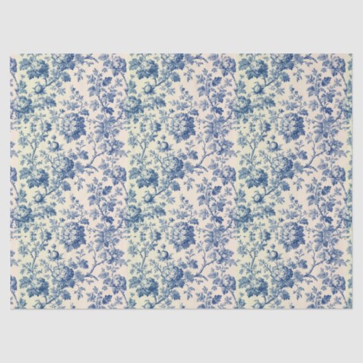  Romantic French toile de Jouy Powder Blue Floral  Tissuepapier (Voorkant)