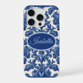 Romantic French Toile Powder Blue Personalized  iPhone Hoesje (Achterkant)