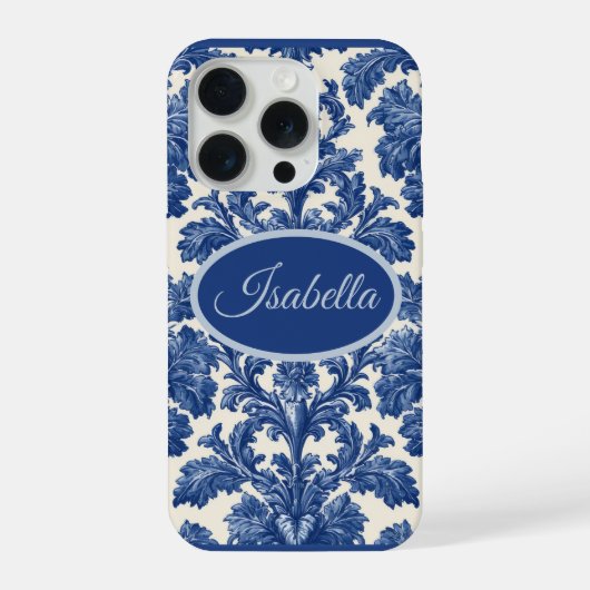 Romantic French Toile Powder Blue Personalized  iPhone Hoesje (Achterkant)