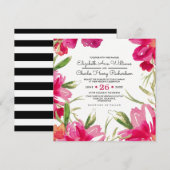 Romantic Fuchsia Floral Black Stripes Wedding Kaart (Voorkant / Achterkant)