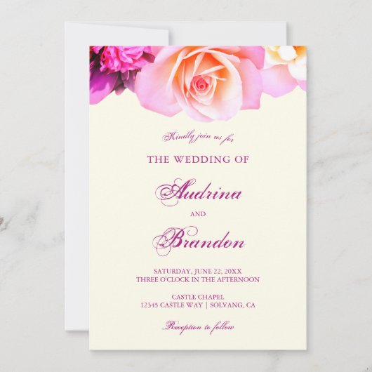 Romantic Fuchsia Floral Elegant Wedding Kaart (Voorkant)