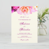 Romantic Fuchsia Floral Elegant Wedding Kaart (Staand voorkant)