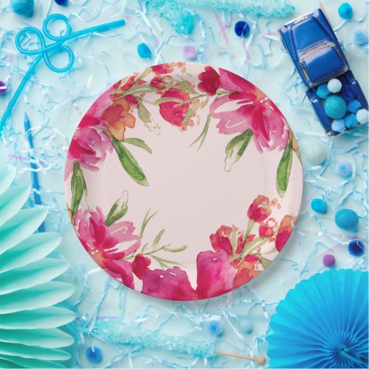 Romantic Fuchsia Flowers Party Paper Borden Papieren Bordje (Feest)