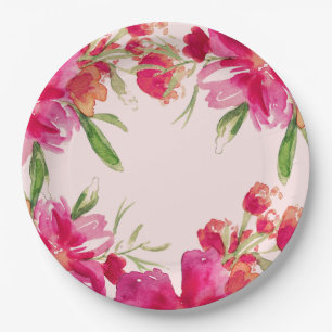 Romantic Fuchsia Flowers Party Paper Borden Papieren Bordje