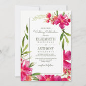 Romantic Fuchsia Green Floral Waterverf Weddenscha Kaart (Voorkant)