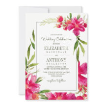 Romantic Fuchsia Green Floral Waterverf Weddenscha