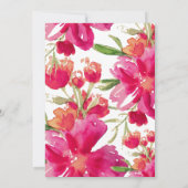 Romantic Fuchsia Green Floral Waterverf Weddenscha Kaart (Achterkant)