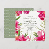 Romantic Fuchsia Green Floral Wedding Kaart (Voorkant / Achterkant)