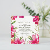Romantic Fuchsia Green Floral Wedding Kaart (Staand voorkant)