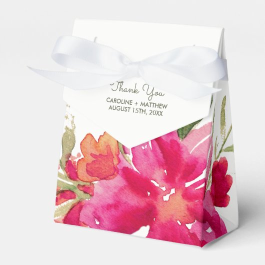 Romantic Fuchsia Green Waterverf Floral Wedding Bedankdoosjes (Voorkant Zijde)