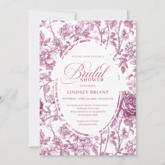 Romantic Fuchsia Pink Roses Pattern Bridal Shower  Kaart (Voorkant)