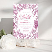 Romantic Fuchsia Pink Roses Pattern Bridal Shower  Kaart