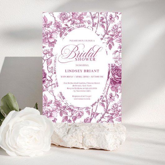 Romantic Fuchsia Pink Roses Pattern Bridal Shower  Kaart