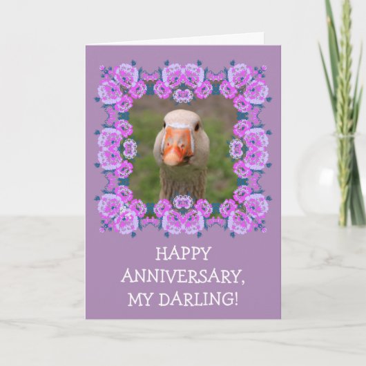 Romantic Funny Goose Jubileum Kaart (Voorkant)