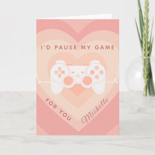 Romantic Gamer Peach Layered Heart Cute Joystick Kaart (Voorkant)