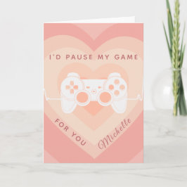Romantic Gamer Peach Layered Heart Cute Joystick Kaart