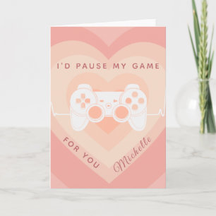 Romantic Gamer Peach Layered Heart Cute Joystick Kaart