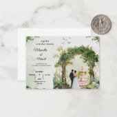 Romantic Garden Arch Watercolor Wedding Invitation Notitiekaartje (Voorkant / Achterkant in situ)
