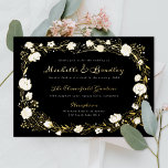 Romantic Garden Black and Gold Wedding Folie Uitnodiging<br><div class="desc">Echte folie is hier! Goudfolie op een aangepaste kleur achtergrond; kies uit klassiek goud,  zilver of roos goud. Met de hand getekend lijst voor bloemen,  bladeren en bessen,  met bewerkbare tekst.</div>