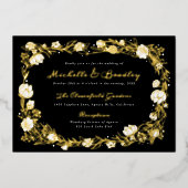 Romantic Garden Black and Gold Wedding Folie Uitnodiging (Voorkant)