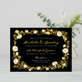 Romantic Garden Black and Gold Wedding Folie Uitnodiging (Staand Voorkant)