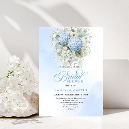 Romantic Garden Blue Floral Bridal Shower Invite Kaart