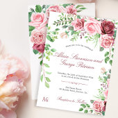 Romantic Garden Blush Roses Monogram Weddenschap Kaart