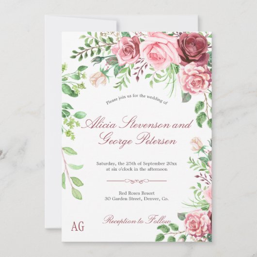 Romantic Garden Blush Roses Monogram Weddenschap Kaart (Voorkant)