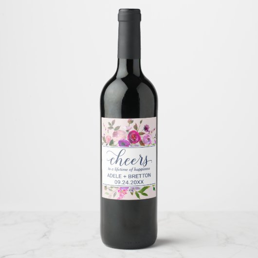 Romantic Garden Cheers Wine Labels Wijn Etiket (Voorkant)