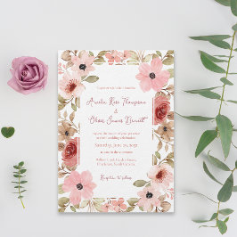 Romantic Garden Floral Border Wedding Invitation Kaart