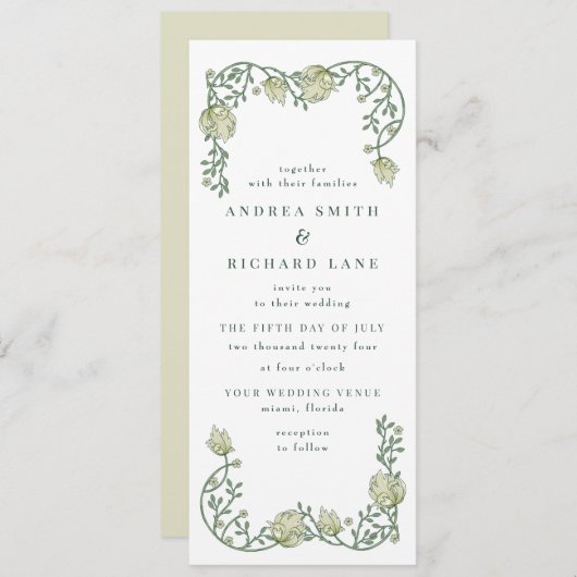 Romantic Garden Floral Wedding Invitation Kaart (Voorkant / Achterkant)