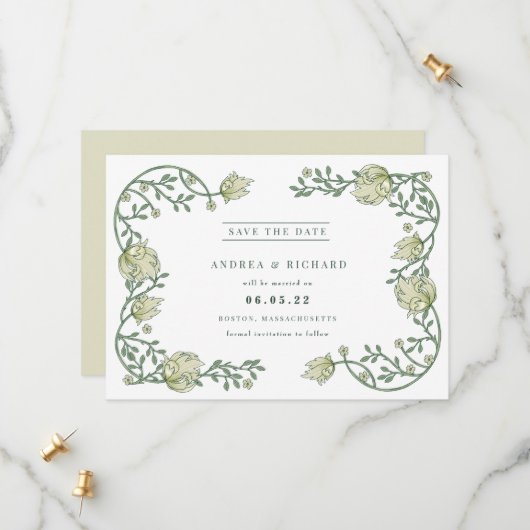 Romantic Garden Floral Wedding Save The Date (Voorkant / Achterkant in situ)