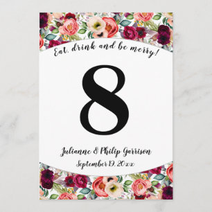 Romantic Garden Floral Wedding Table Number Kaart