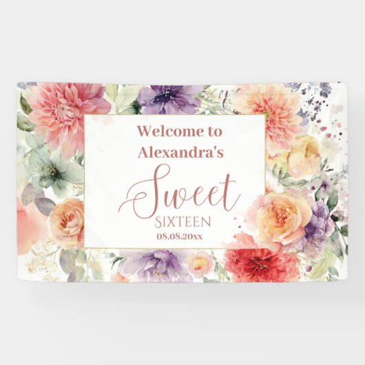 Romantic Garden Florals Sweet Sixteen Spandoek (Horizontaal)
