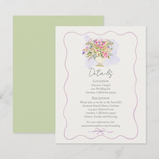 Romantic Garden Green Floral Wedding  Informatiekaartje (Voorkant / Achterkant)