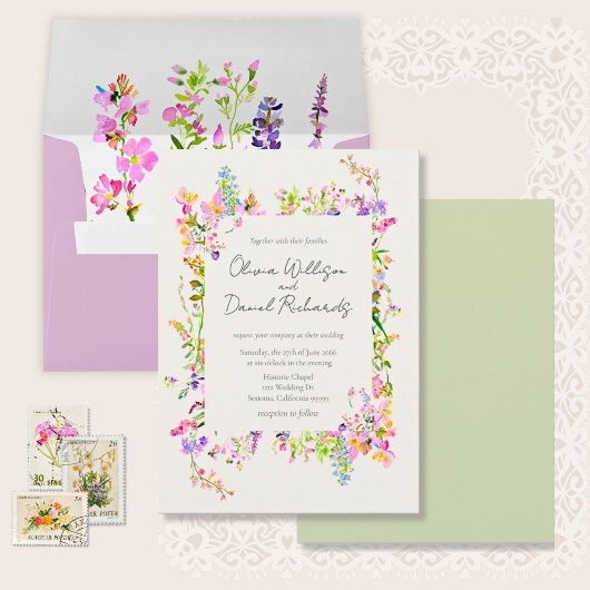 Romantic Garden Green Floral Wedding  Kaart