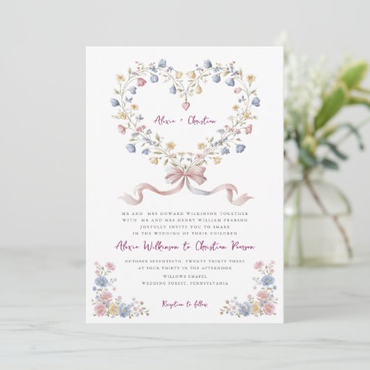 Romantic Garden Heart Wedding invitation Kaart (Staand voorkant)