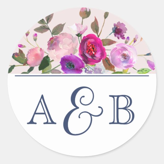 Romantic Garden Monogram Wedding Envelope Seals Ronde Sticker (Voorkant)