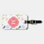Romantic Garden Pink Waterverf Flowers Monogram Bagagelabel (Voorkant horizontaal)