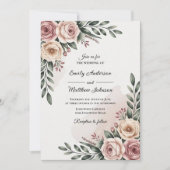 Romantic Garden Rose Wedding Invitation Kaart (Voorkant)